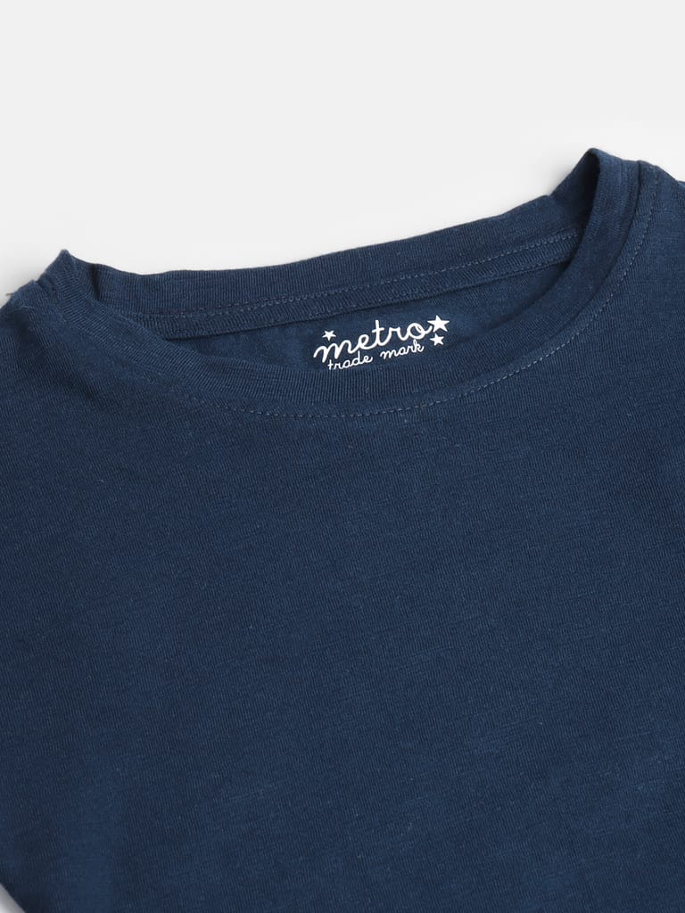 Navy Blue Extended Sleeves Pure Cotton Crop Top