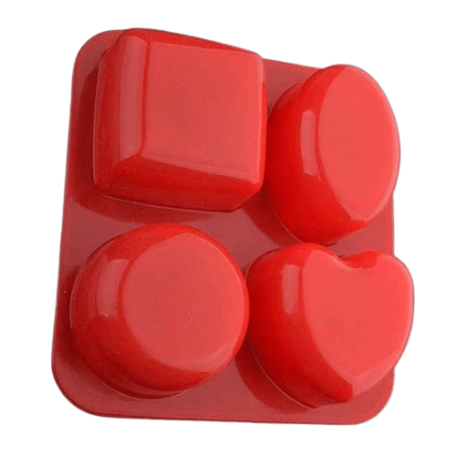 4 Cavity Different Basic Plain Square Heart Oval Round Soap Bar Silicone Mould Candle Making for Homemade (Pack of 1)