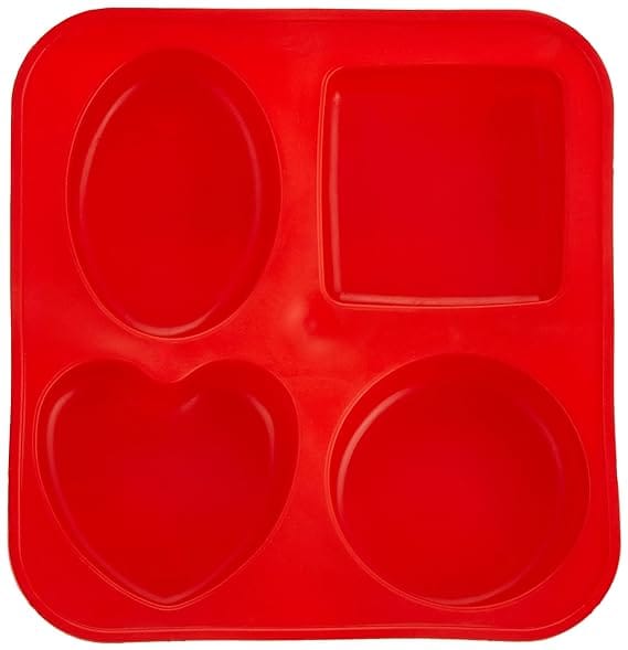 4 Cavity Different Basic Plain Square Heart Oval Round Soap Bar Silicone Mould Candle Making for Homemade (Pack of 1)