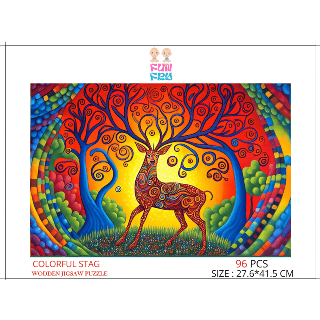 FUN FRY Wooden Jigsaw Puzzle for Adults, Medium-27.6X41.5cm-96 Pcs, Puzzle Unique Shape Wooden Puzzle, Beautiful Gift Package,Best Gift for Kids, Wooden Animal Puzzles for Kids (Colourful STAG) - Toys and Games | Buy online on ZillyBuy