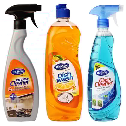 We Shine Combo Set Glass Cleaner Spray, Kitchen Cleaner Spray & Dish Wash (Kitchen+Dish+Glass)