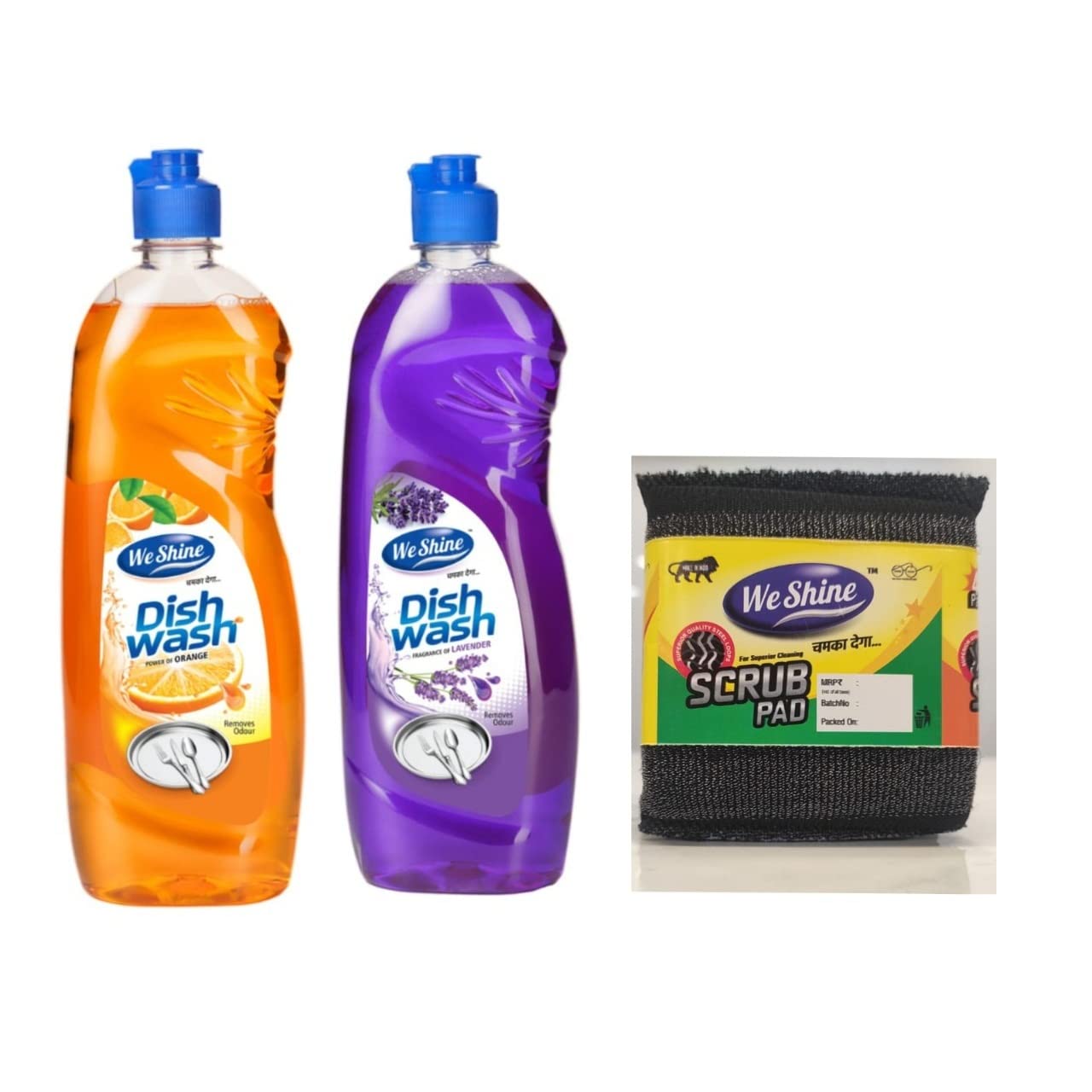 We Shine Combo Set Pack of 2 Dishwash With Pack of 4 Dish Scrubber (2 x 750ML)