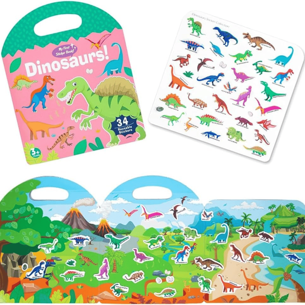 FUN FRY Reusable Sticker Books for Kids Dinosaur Cute Static & Adhesive Stickers Book for Toddlers Aged 3-4 Educational Toys Learning Books Birthday Gifts - Stationery | Buy online on ZillyBuy