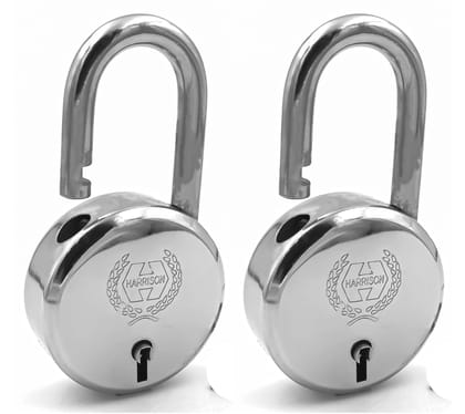 Harrison Padlocks/Round Padlock 60mm 6 Lever with 2 Keys J-6-0264 Pack of 2/ Mild Steel Material/Bright Chrome Polished Finish/Door Lock, Shutter Lock, Godown Lock, gate Lock