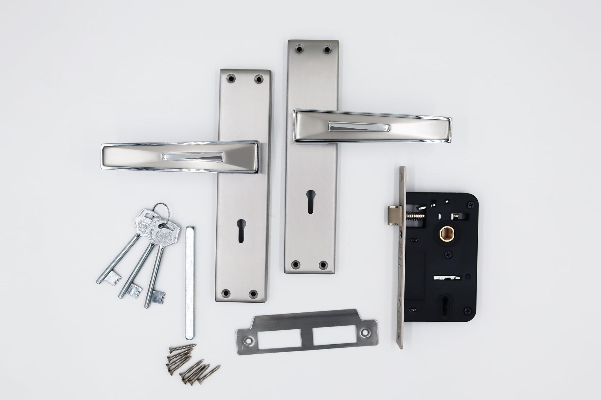 Harrison S-Class 94607 Sleek Stainless Steel 8inch Mortise Door Handle and 65mm Lock piece with CP Matt Finish Door Locks for Main Door, Suitable for Office/Hotel/Home