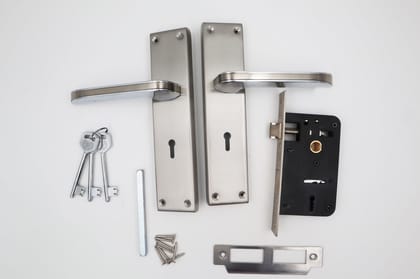 Harrison May Bach-95607 Sleek Stainless Steel 8inch Mortise Door Handle and 65mm Lock piece with CP Matt Finish Door Locks for Main Door, Suitable for Office/Hotel/Home