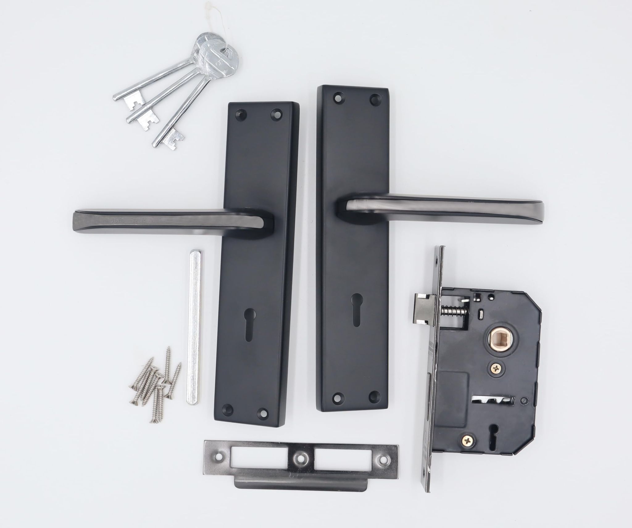 Harrison May Bach KY-951606 Sleek Stainless Steel 8inch Mortise Door Handle and 65mm Lock piece with Black Matt Finish Door Locks for Main Door, Suitable for Office/Hotel/Home