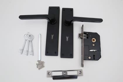 Harrison Ferrari KY-931606 Sleek Stainless Steel 8inch Mortise Door Handle and 65mm Lock piece with Black Matt Finish Door Locks for Main Door, Suitable for Office/Hotel/Home