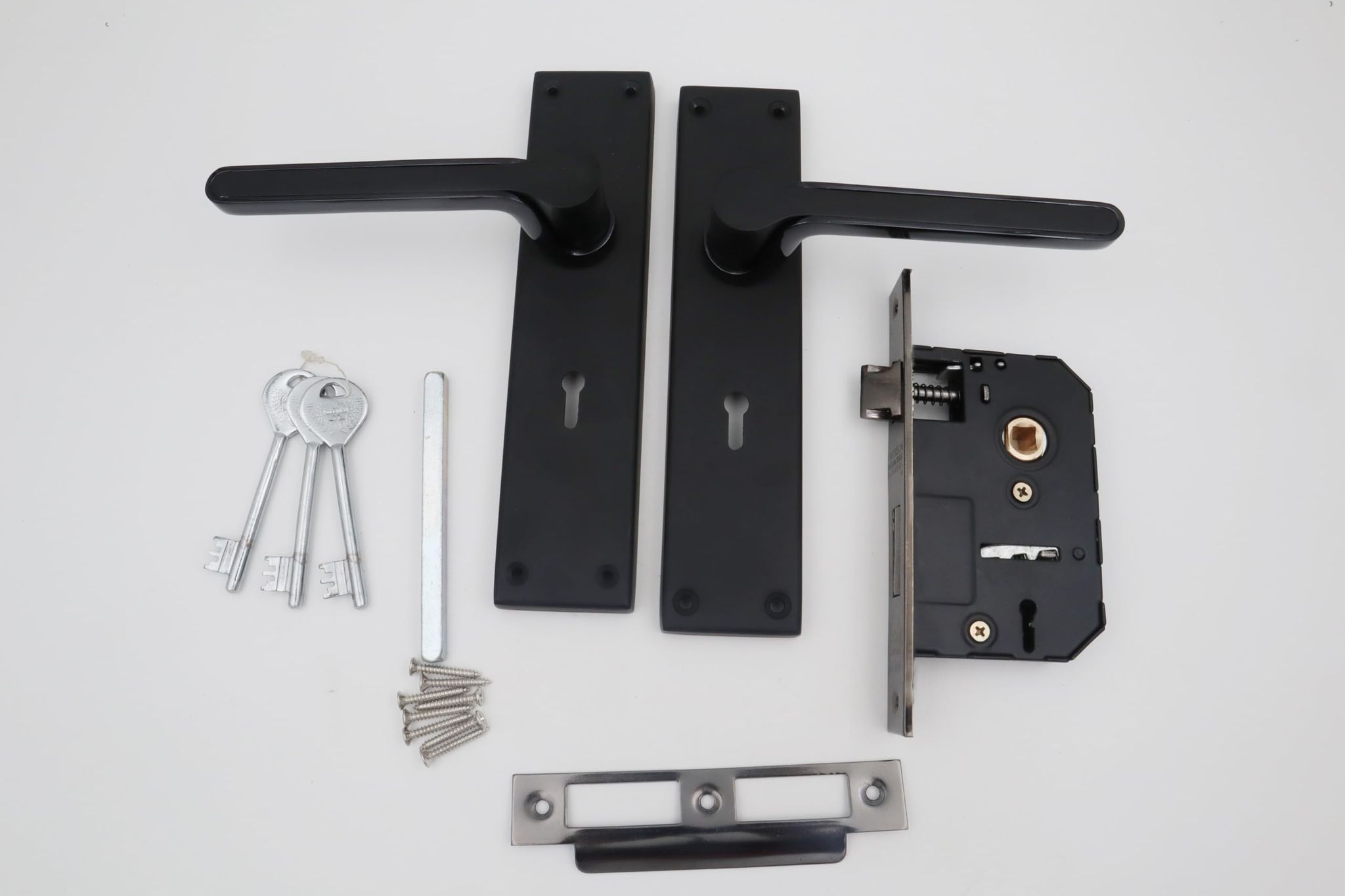 Harrison Ferrari KY-931606 Sleek Stainless Steel 8inch Mortise Door Handle and 65mm Lock piece with Black Matt Finish Door Locks for Main Door, Suitable for Office/Hotel/Home