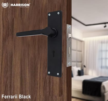 Harrison Ferrari KY-931606 Sleek Stainless Steel 8inch Mortise Door Handle and 65mm Lock piece with Black Matt Finish Door Locks for Main Door, Suitable for Office/Hotel/Home