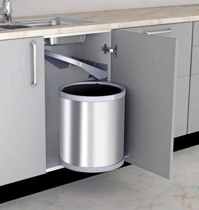 Harrison 1612 Premium Stainless Steel Dustbin 8 Liters - Door Mounted/Swing Out Waste Bin with Lid/Adjustable/Easy to Corner Fit Waste Bin/Convenient Bucket for Office, Kitchen