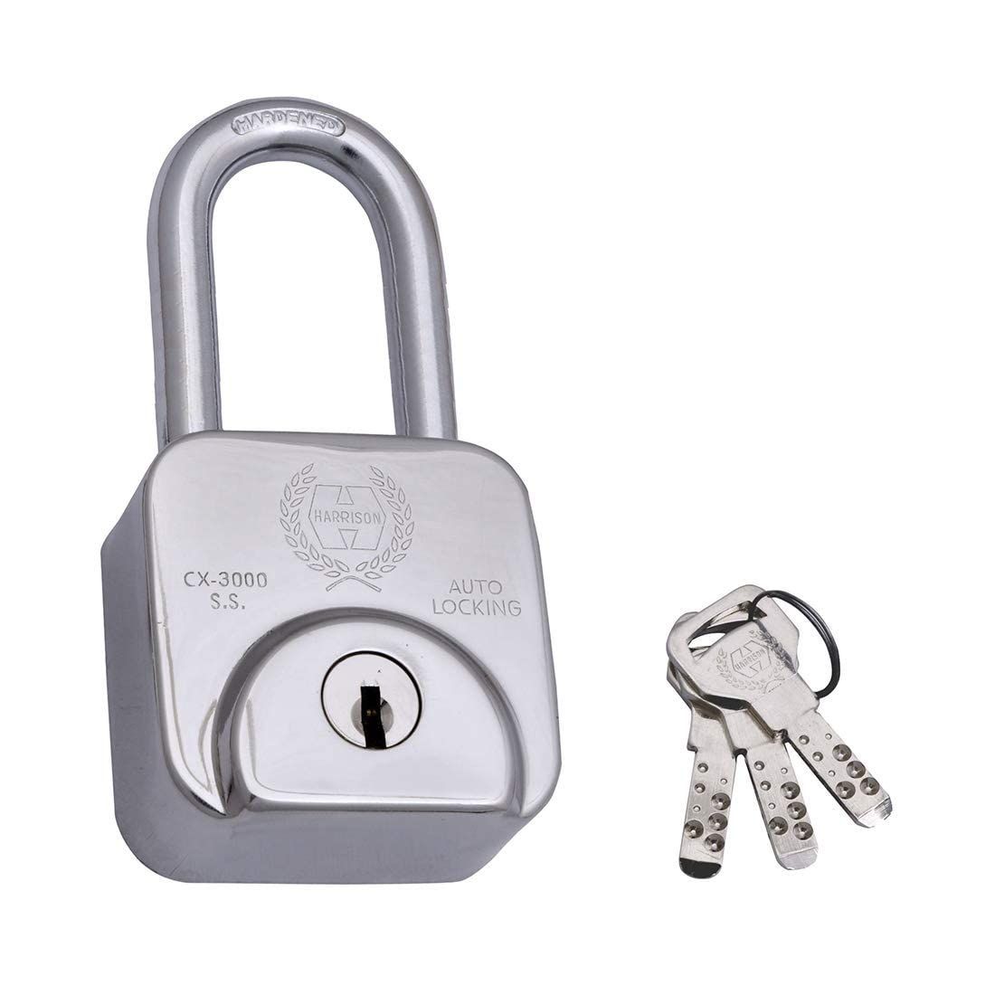 Harrison CX-3000 L/S-0596 Stainless Steel 11 Pins Padlock with 3 Keys, Silver, Polished Finish| Square | Used for Shutter, Gates