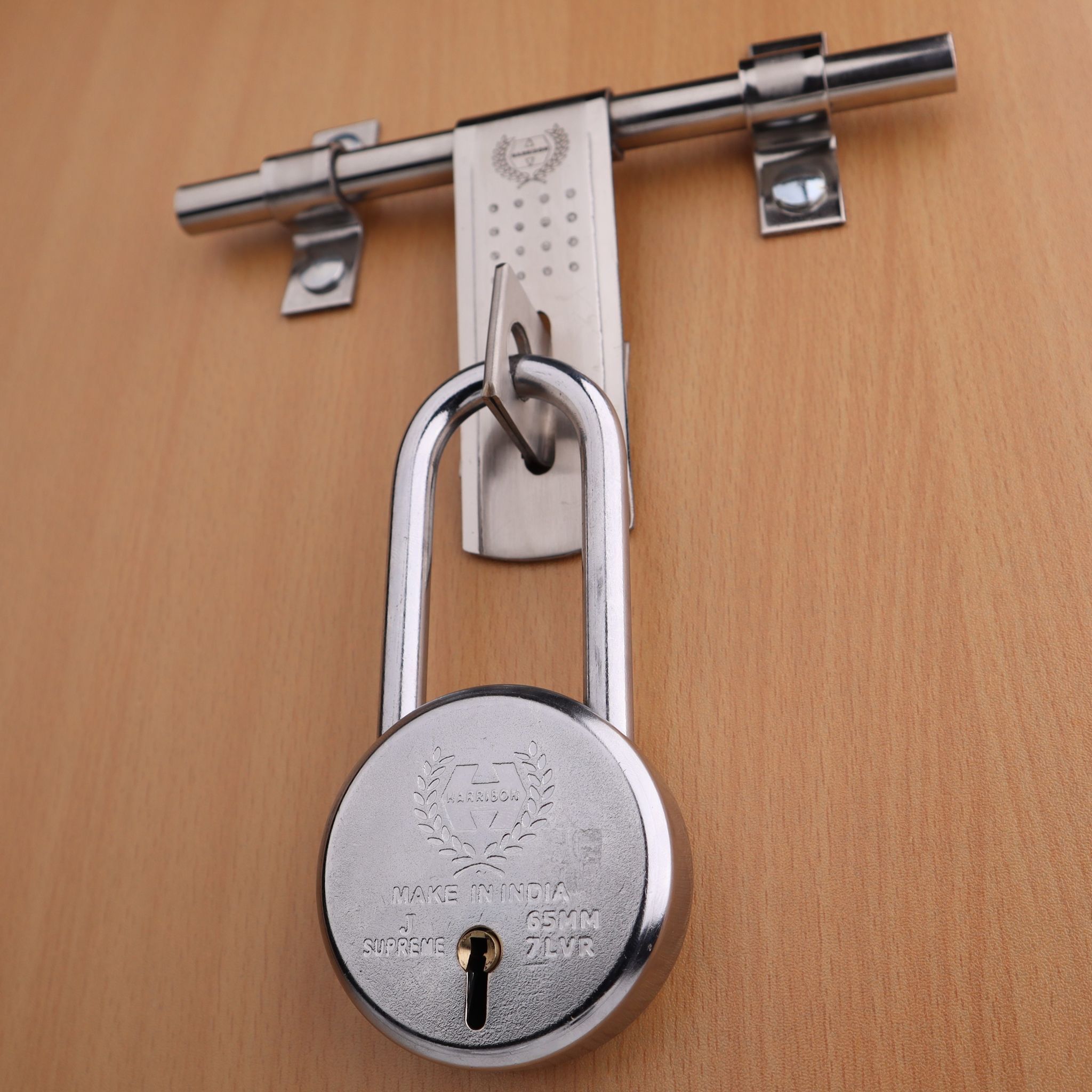 HARRISON 0663 J Supreme Round 65MM Padlock with 3 Keys, (Long Shackle) Padlock  (Silver)