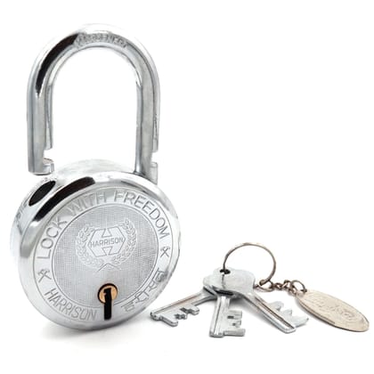Harrison Padlocks/Round Padlock 75mm 9 Lever with 3 Keys T-26-0255 Pack of 1/ Mild Steel Material/Bright Chrome Polished Finish/Door Lock, Shutter Lock, Godown Lock, gate Lock