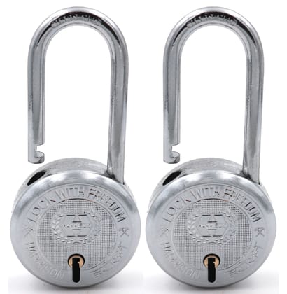 Harrison Padlocks/Round Padlock 65mm 8 Lever with 3 Keys T-26LS-0245 Pack of 2/ Mild Steel Material/Bright Chrome Polished Finish/Door Lock, Shutter Lock, Godown Lock, gate Lock