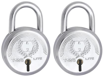 Harrison Padlocks/Round Padlock 40mm 6 Lever with 3 Keys T-26LITE-0532 Pack of 2/ Mild Steel Material/Bright Chrome Polished Finish/Door Lock, Shutter Lock, Godown Lock, gate Lock