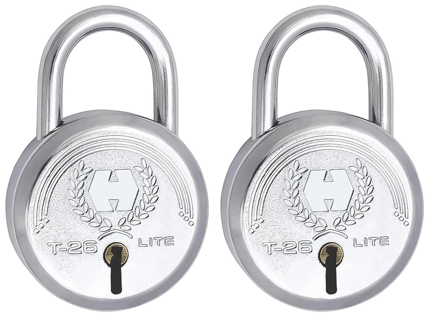 Harrison Padlocks/Round Padlock 40mm 6 Lever with 3 Keys T-26LITE-0532 Pack of 2/ Mild Steel Material/Bright Chrome Polished Finish/Door Lock, Shutter Lock, Godown Lock, gate Lock
