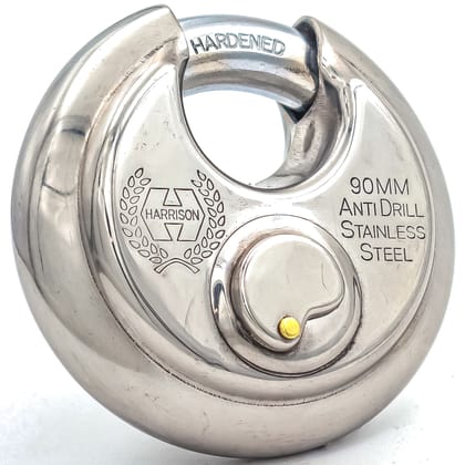 Harrison Padlocks/Round Padlock 90mm 12 Pin with 3 Computerised Keys ROCK-STAR-0404 Pack of 1/ Mild Steel Material/Stainless Steel Finish/Door Lock, Shutter Lock, Godown Lock, gate Lock