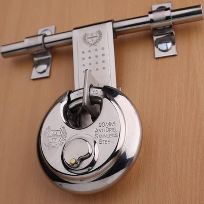 Harrison Padlocks/Round Padlock 90mm 12 Pin with 3 Computerised Keys ROCK-STAR-0404 Pack of 2/ Mild Steel Material/Stainless Steel Finish/Door Lock, Shutter Lock, Godown Lock, gate Lock