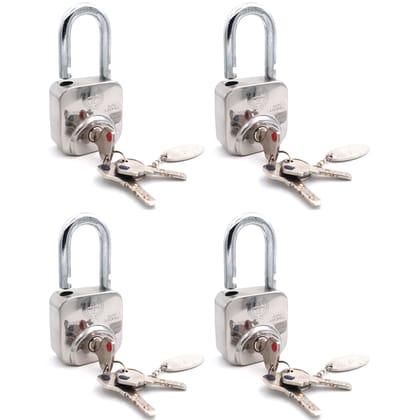 Harrison Padlocks/Square Padlock 60mm 12 Pin with 3 Computerised Keys CX-3000-0557 Pack of 4/ Mild Steel Material/Stainless Steel Finish/Door Lock, Shutter Lock, Godown Lock, gate Lock