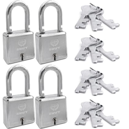 Harrison Padlocks/Square Padlock 60mm 7 Lever with 3 Keys SWIFT-0229 Pack of 4/ Mild Steel Material/Bright Chrome Plated Finish/Door Lock, Shutter Lock, Godown Lock, gate Lock