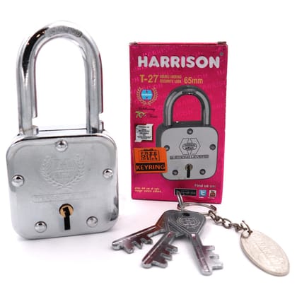 Harrison Padlocks/Square Padlock 65mm 8 Lever with 3 Keys T-27-0033 Pack of 4/ Mild Steel Material/Bright Chrome Plated Finish/Door Lock, Shutter Lock, Godown Lock, gate Lock