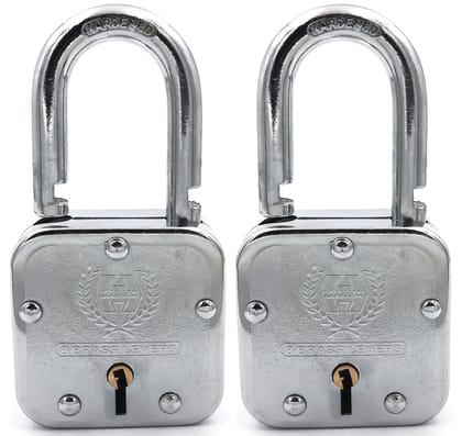Harrison Padlocks/Square Padlock 65mm 8 Lever with 3 Keys T-27-0033 Pack of 2/ Mild Steel Material/Bright Chrome Plated Finish/Door Lock, Shutter Lock, Godown Lock, gate Lock
