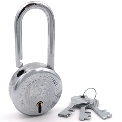 Harrison Padlocks/Round Padlock 50mm 6 Lever with 3 Keys T-26LS-0275 Pack of 4/ Mild Steel Material/Bright Chrome Polished Finish/Door Lock, Shutter Lock, Godown Lock, gate Lock