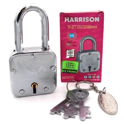 Harrison Padlocks/Square Padlock 60mm 7 Lever with 3 Keys T-27-0299 Pack of 4/ Mild Steel Material/Bright Chrome Plated Finish/Door Lock, Shutter Lock, Godown Lock, gate Lock