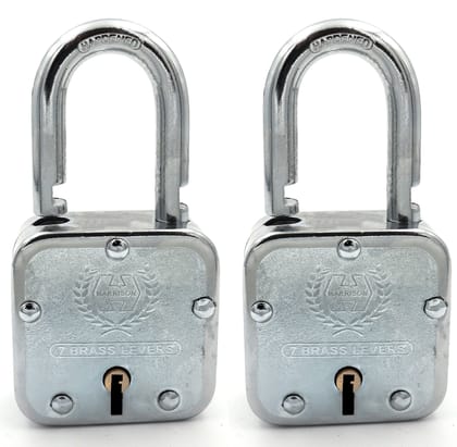 Harrison Padlocks/Square Padlock 60mm 7 Lever with 3 Keys T-27-0299 Pack of 2/ Mild Steel Material/Bright Chrome Plated Finish/Door Lock, Shutter Lock, Godown Lock, gate Lock