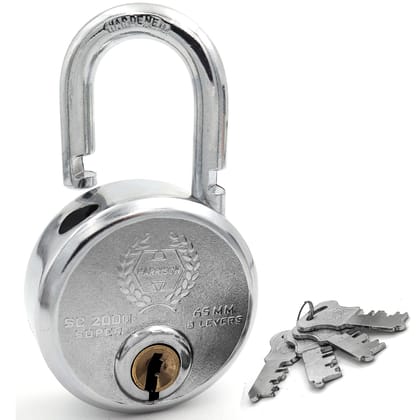 Harrison Padlocks/Round Padlock 65mm 8 Lever with 4 Keys SC-2000-0536 Pack of 1/ Mild Steel Material/Bright Chrome Plated Finish/Door Lock, Shutter Lock, Godown Lock, gate Lock
