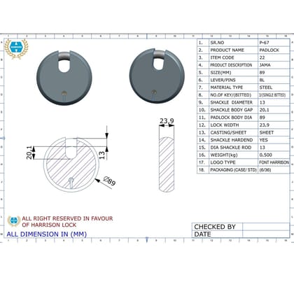 Harrison Padlocks/Round Padlock 90mm 8 Lever with 3 Keys JAMA-0022 Pack of 4/ Mild Steel Material/Bright Chrome Plated Finish/Door Lock, Shutter Lock, Godown Lock, gate Lock