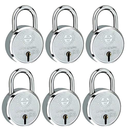 Harrison Padlocks/Round Padlock 50mm 6 Lever with 3 Keys J-SUPREME-0656 Pack of 6/ Mild Steel Material/Bright Chrome Polished Finish/Door Lock, Shutter Lock, Godown Lock, gate Lock