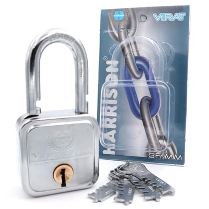 Harrison Padlocks/Square Padlock 65mm 8 Lever with 4 Keys VIRAT-0580 Pack of 1/ Mild Steel Material/Bright Chrome Plated Finish/Door Lock, Shutter Lock, Godown Lock, gate Lock
