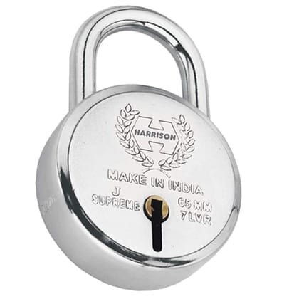 Harrison Padlocks/Round Padlock 65mm 7 Lever with 3 Keys J-SUPREME-0643 Pack of 1/ Mild Steel Material/Bright Chrome Polished Finish/Door Lock, Shutter Lock, Godown Lock, gate Lock