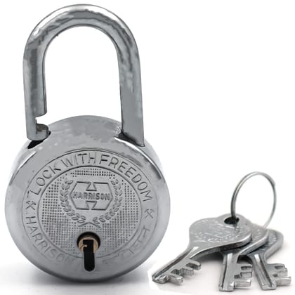 Harrison Padlocks/Round Padlock 40mm 5 Lever with 3 Keys T-26-0272 Pack of 2/ Mild Steel Material/Bright Chrome Polished Finish/Door Lock, Shutter Lock, Godown Lock, gate Lock