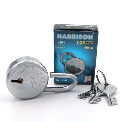 Harrison Padlocks/Round Padlock 40mm 5 Lever with 3 Keys T-26-0272 Pack of 4/ Mild Steel Material/Bright Chrome Polished Finish/Door Lock, Shutter Lock, Godown Lock, gate Lock