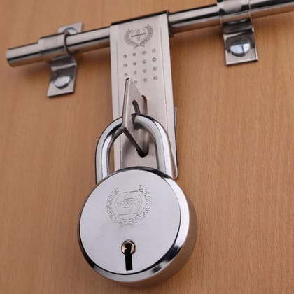 Harrison Padlocks/Round Padlock 60mm 6 Lever with 2 Keys J-6-0264 Pack of 4/ Mild Steel Material/Bright Chrome Polished Finish/Door Lock, Shutter Lock, Godown Lock, gate Lock