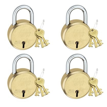 Harrison Padlocks/Round Padlock 65mm 8 Lever with 3 Keys MP3-0053 Pack of 4/ Brass Material/Brass Lacquer Finish/Door Lock, Shutter Lock, Godown Lock, gate Lock