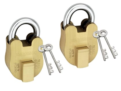 Harrison Padlocks / Round Padlock 65mm 10 Lever With 2 Keys CHURIDAR-0269 Pack of 2/ Brass Material/ Brass Lacquer Finish/door lock, shutter lock, godown lock, gate lock