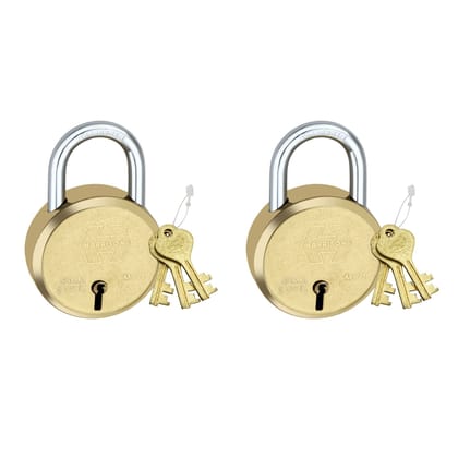 Harrison Padlocks/Round Padlock 50mm 6 Lever with 3 Keys MP3-0054 Pack of 2/ Brass Material/Brass Lacquer Finish/Door Lock, Shutter Lock, Godown Lock, gate Lock