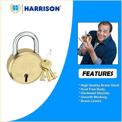 Harrison Padlocks/Round Padlock 50mm 6 Lever with 3 Keys MP3-0054 Pack of 2/ Brass Material/Brass Lacquer Finish/Door Lock, Shutter Lock, Godown Lock, gate Lock