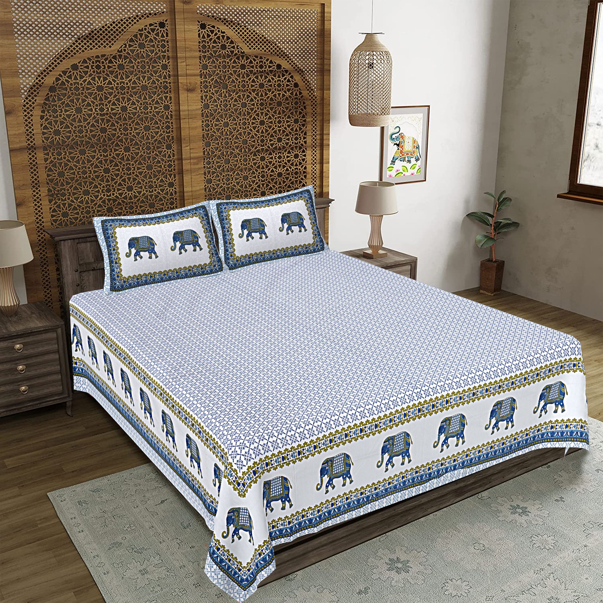 King Size Cotton Double Bedsheet (93x108 inches) with 2 Pillow Covers-(DGDB-HB)