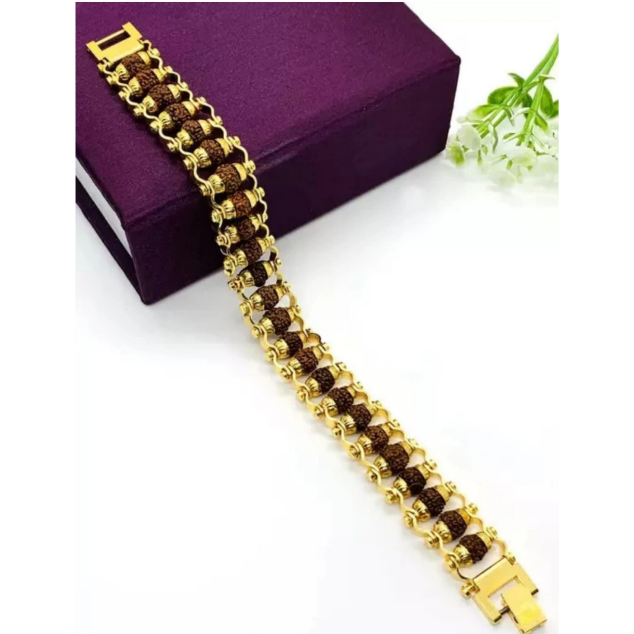 Evordlss Brass Rudraksh Gold Bracelet for 21 cm Men & Boys Golden Chain Length (Pack of 1)