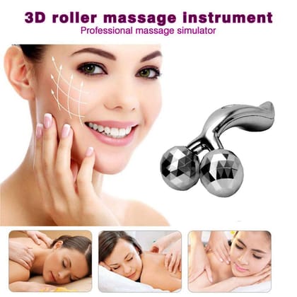 Qawvler Manual 3D Massager Roller 360 Rotate Face Full Body Shape for Skin Lifting Wrinkle Remover Massager Pack of 1 (Silver)