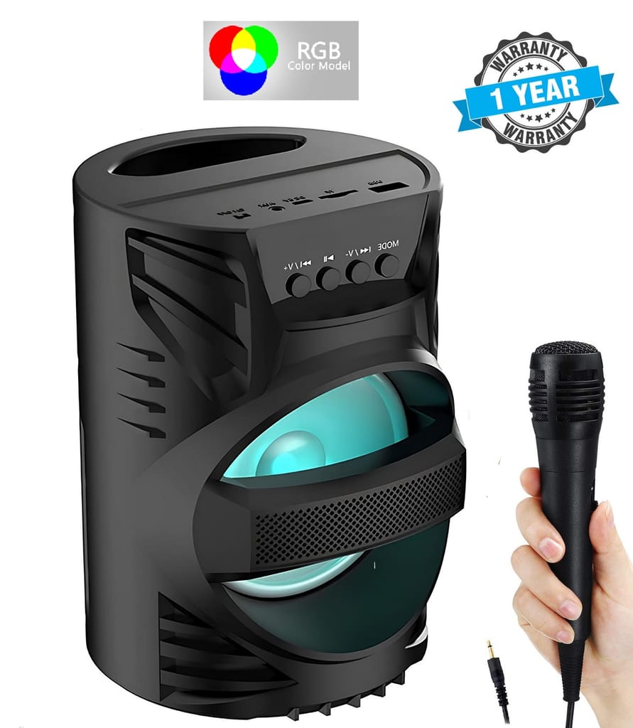 Bluetooth speaker 3D Bass Bluetooth Wired mic speaker with Type C charging port and RGB colour changing lights