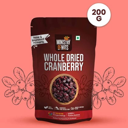 Ministry Of Nuts Dried Cranberry 200 Grams (Premium Cranberries) I Karonda