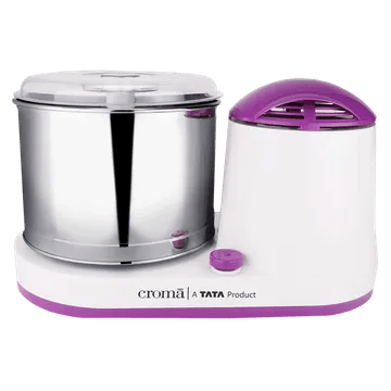Croma 2 Litres 2 Stones Wet Grinder with Coconut Scrapper & Atta Kneader (In-Built Overload Protection, White/Purple)