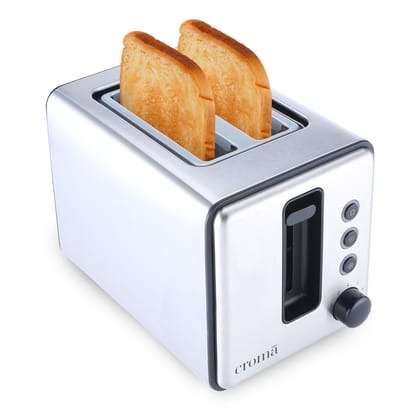 Croma 750W 2 Slice Pop-Up Toaster with Reheat Function (Silver)