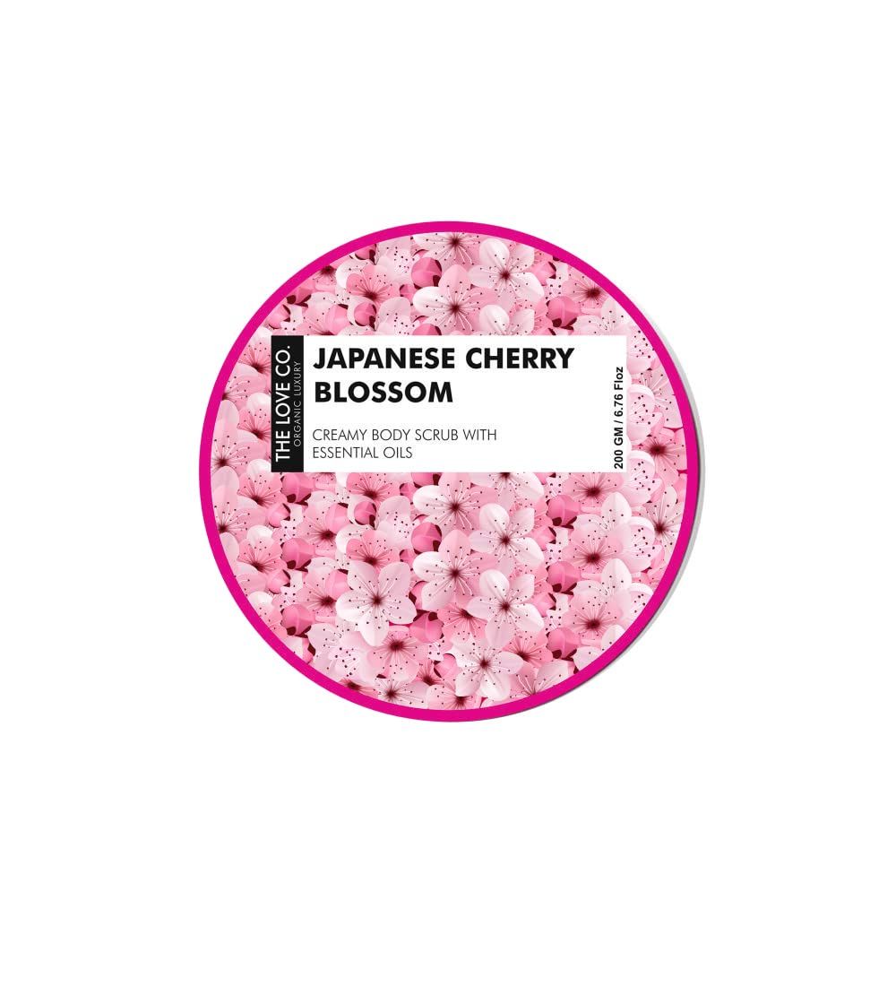 THE LOVE CO. Japanese Cherry Blossom Creamy Body Scrub For Tan Removal & Exfoliation For Women & Men - Removes Dirt & Dead Skin from Knees, Elbows & Ankles - 200gm